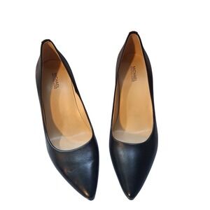 Michael Kors Black Leather Pointed Toe Pumps Silver Logo Stud Heels Womens 7.5M